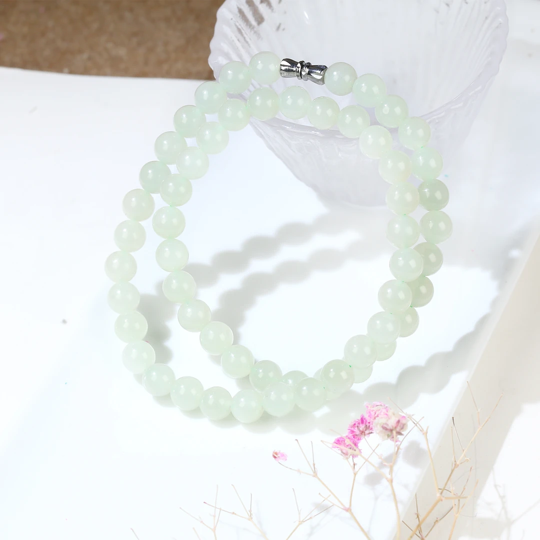 【新疆源产地发货】天然和田玉项链7-8圆珠女款百搭 XJ104-2