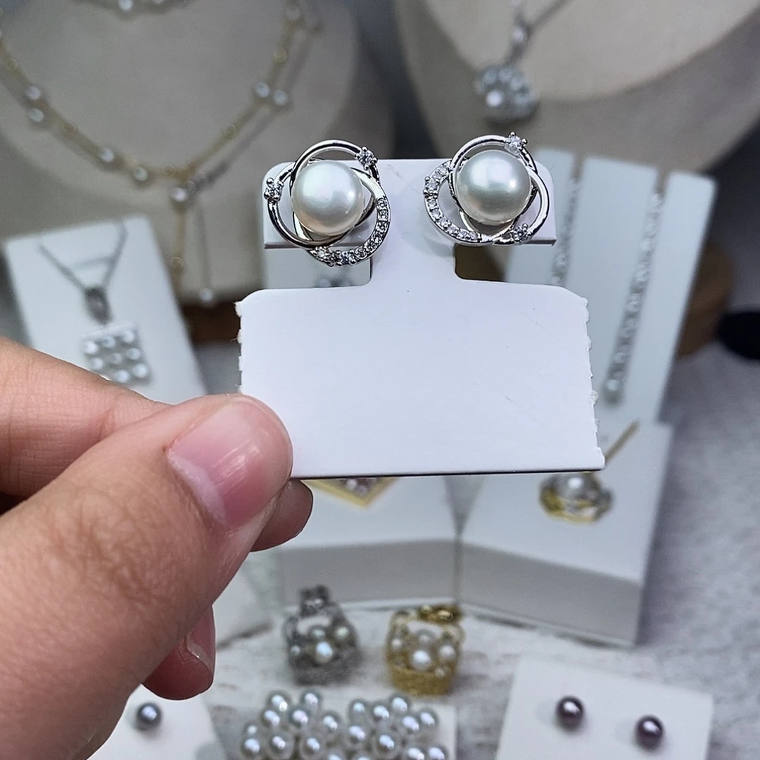 耳饰银S925镶嵌淡水珍珠