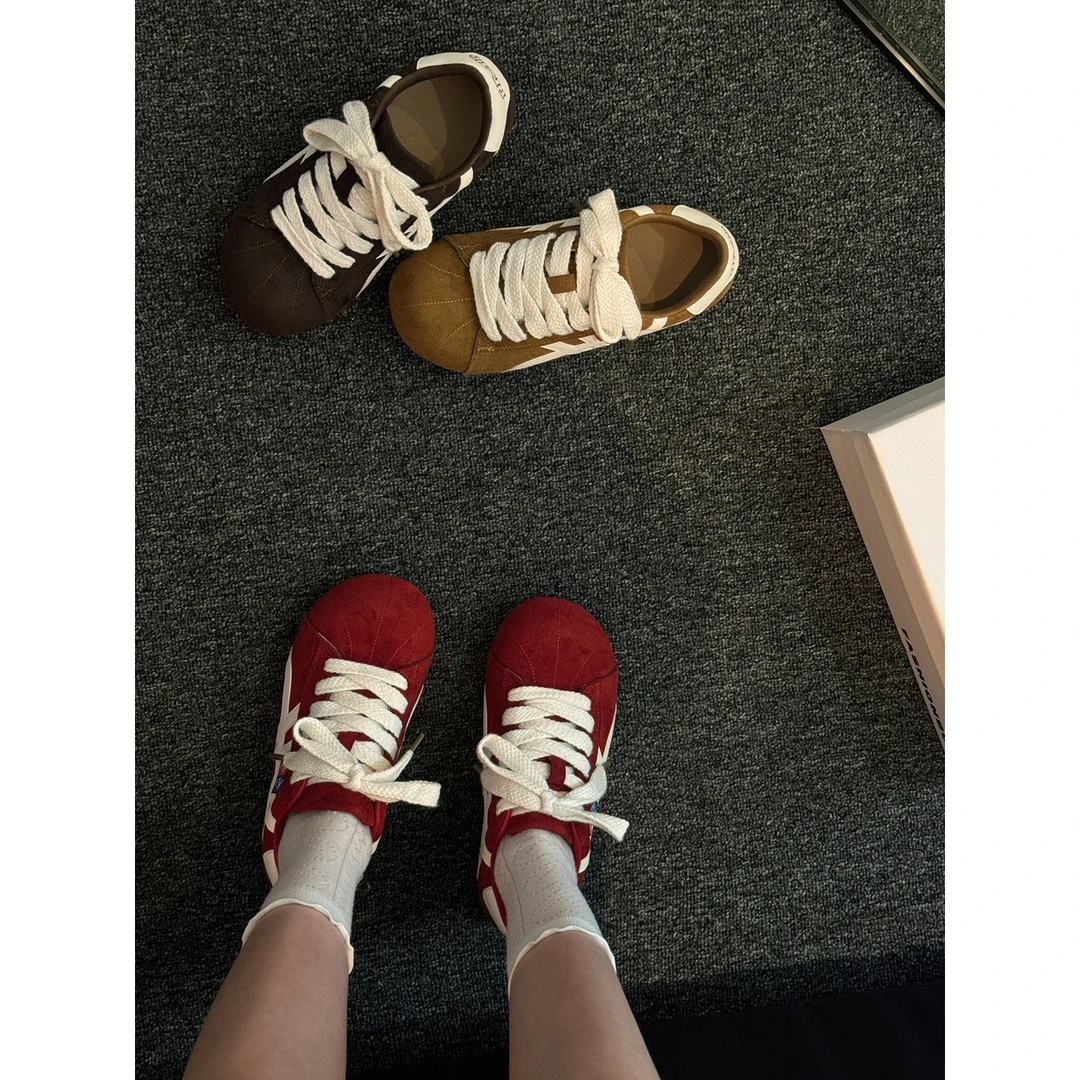 贾不假红色复古板鞋2025新款秋冬chic内增高运动鞋小个子百搭厚底