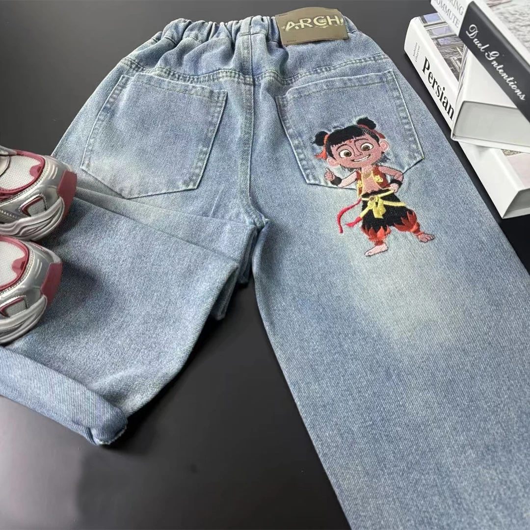 【高定哪吒之魔童出世】儿童牛仔裤2025新款中大童春装休闲长裤005