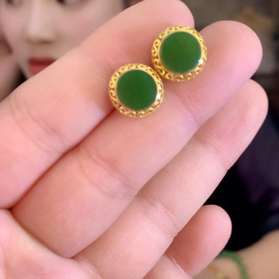 吊坠(不含链)银S925镶嵌和田玉（碧玉）耳饰