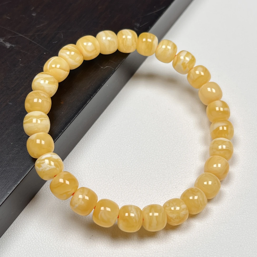 8*7mm焦皮橘底虎皮纹同料蜜蜡手串