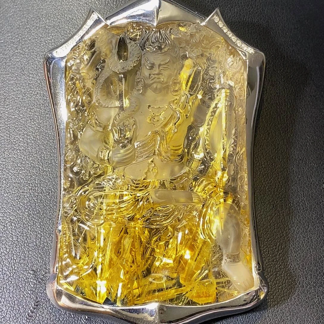颈饰银S925镶嵌水晶天然藏品钛晶板钛不动明王超大尺寸吊坠