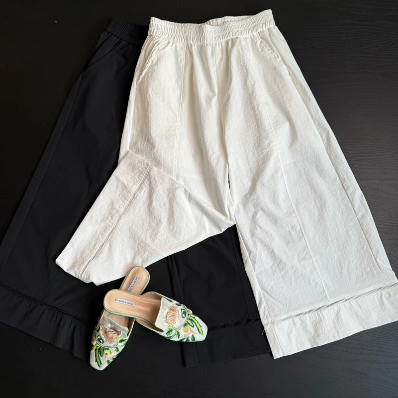 九分裤女款显瘦潮流休闲裤薄款高腰裤阔腿裤拼接夏季百搭时尚