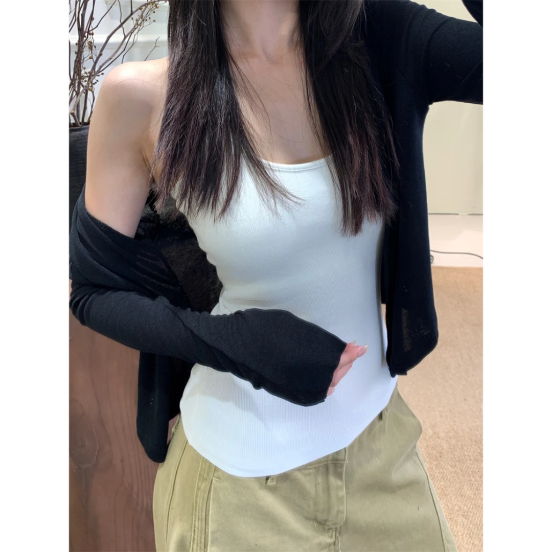 LLEI大蕾小开衫早秋慵懒风上衣新款针织落肩薄长袖针织薄款外套