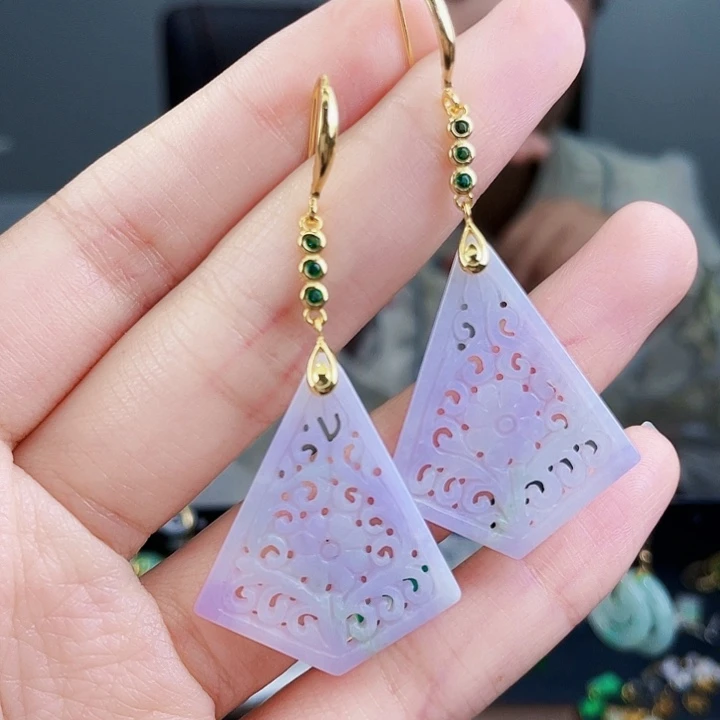 翡翠耳饰银S925镶嵌饰品