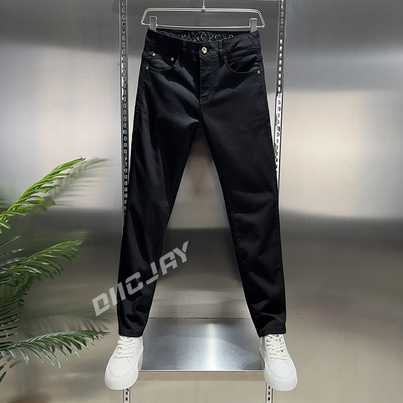 【莱赛尔】夏季新款小直筒黑色牛仔裤男士修身弹力欧货百搭商务休闲