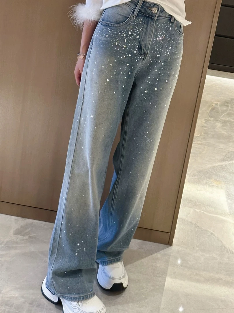 12570-烫钻重工系列软牛仔裤直筒裤