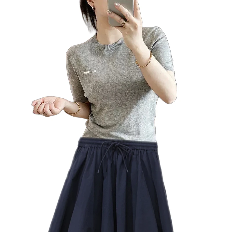 茵曼显瘦基础款短袖针织衫薄款上衣D18528266