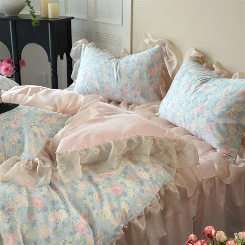 法式花园纯棉床单床裙四件套