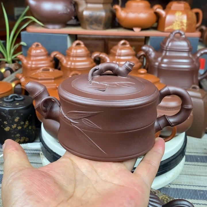 茶壶紫砂竹节280cc原矿老紫泥特价