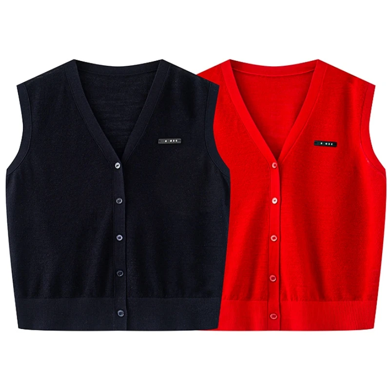 【艾家】商场同款2025夏季新款纯色V领无袖背心针织开衫女50428046