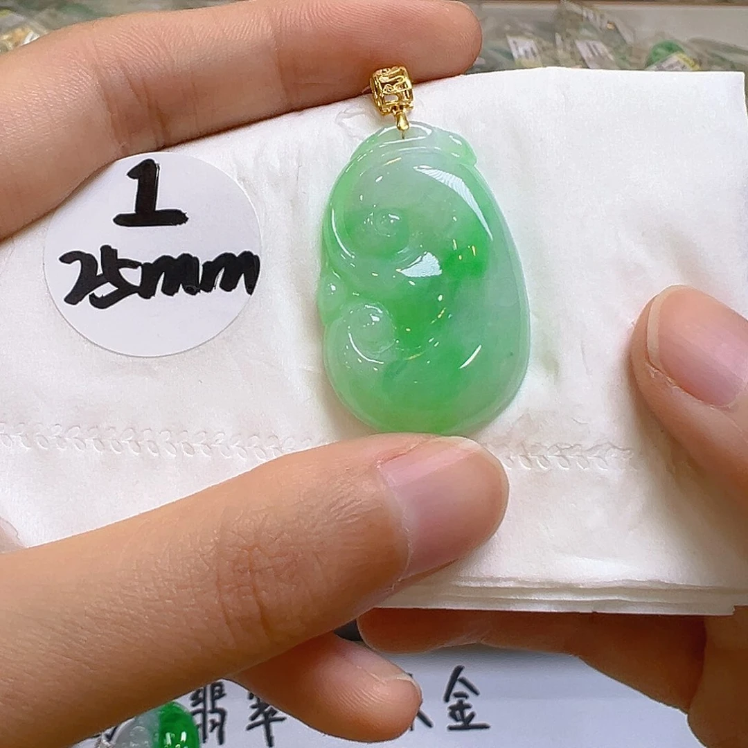 翡翠18K金镶嵌吊坠(不含链)翡翠