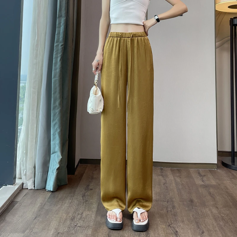 醋酸冰丝裤子阔腿裤女夏季薄款高腰垂感女装网红时尚炸街新款女装