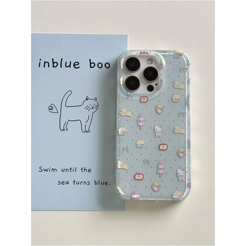 波点草莓kt小狗适用iPhone16大孔手机壳华为vivo小米oppo防摔保护