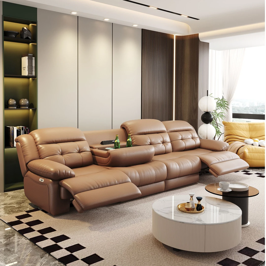 伯天禾668#太空舱轻奢极简头层牛皮客厅意式家用功能电动头等舱