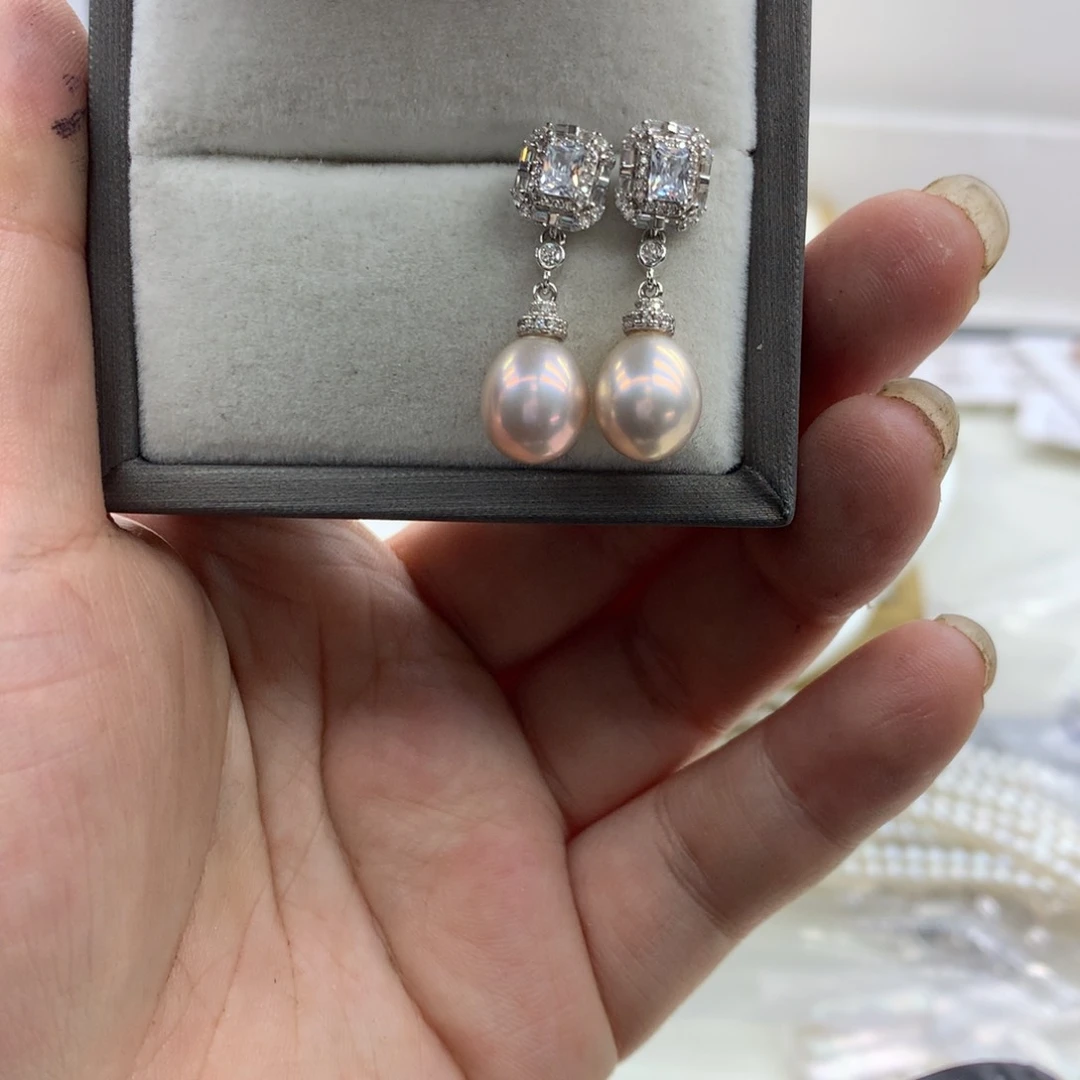 淡水珍珠耳饰银S925镶嵌零***糖