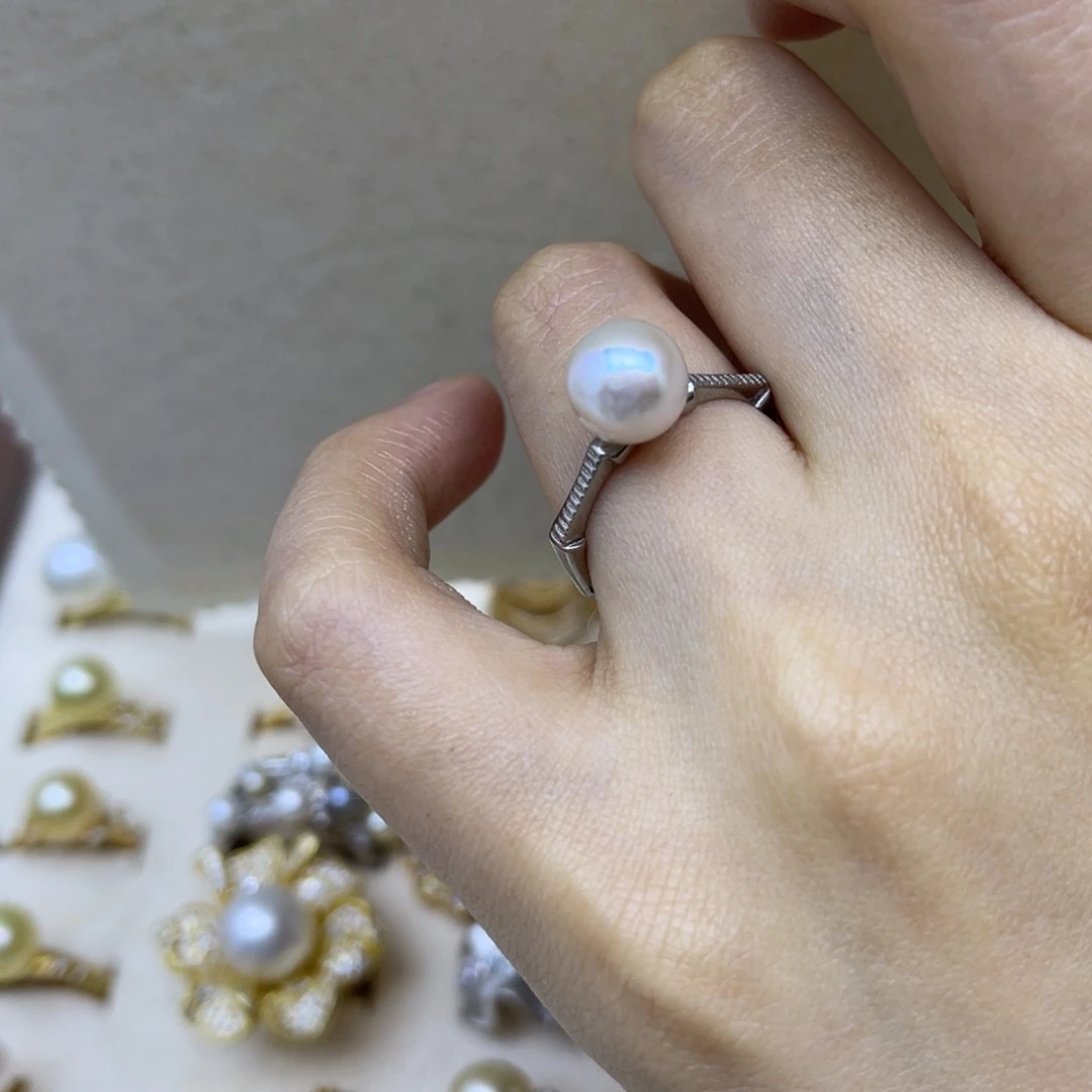 戒指海水珍珠银S925镶嵌