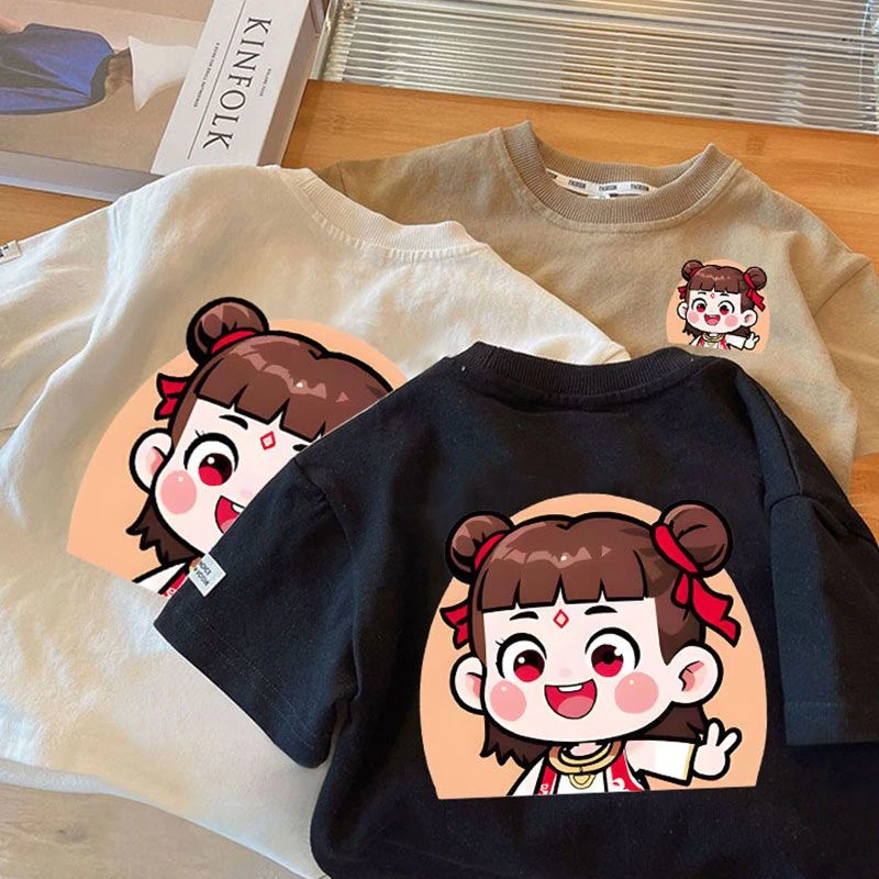 新款哪吒童装纯棉夏季儿童短袖宝宝T恤男童上衣卡通女童洋气打底t