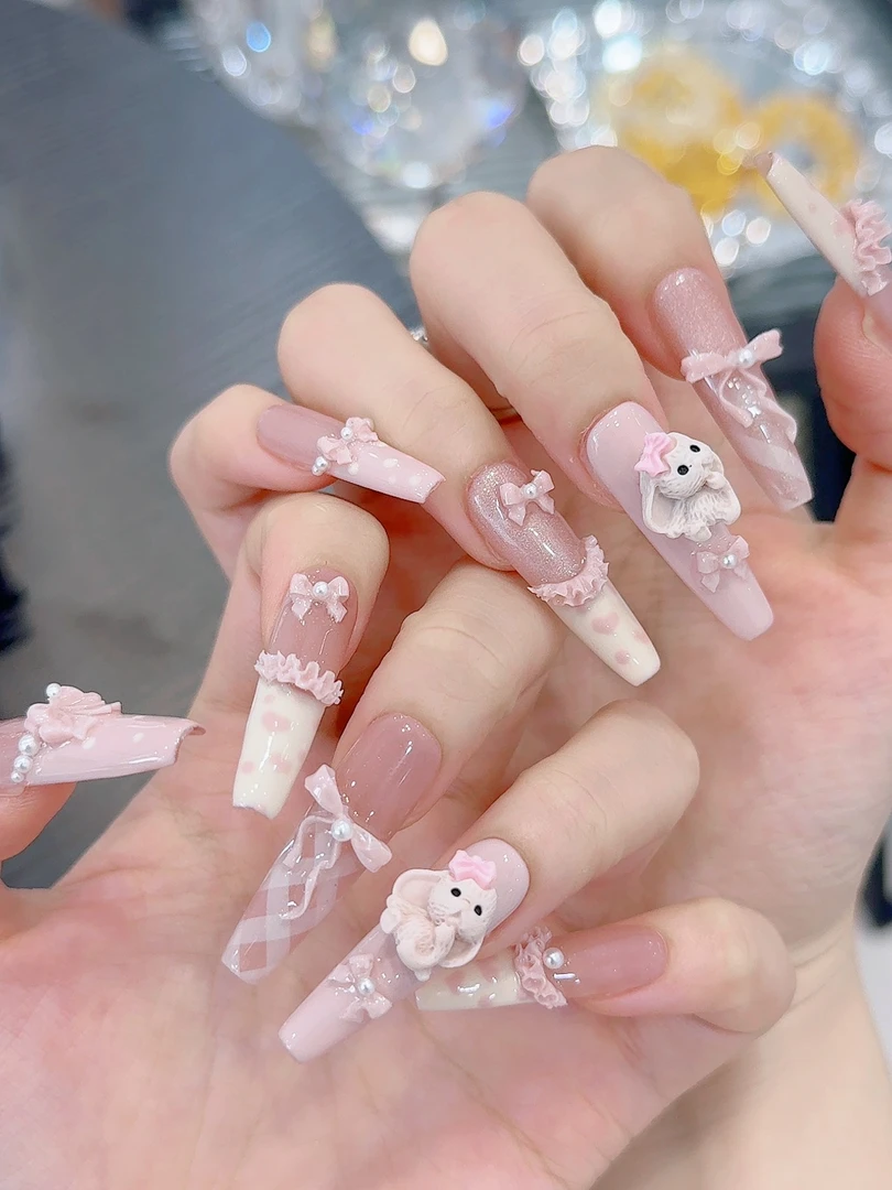 【粉绒兔语】原创款 请勿盗图 可拆卸手工穿戴甲爆款美甲套装批发