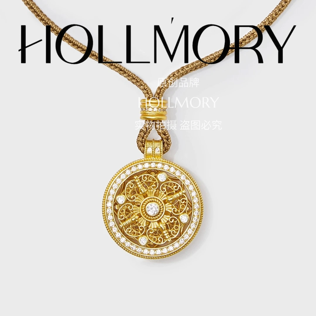 铜合金布艺项链 HOLLMORY 新中式古法八宝罗盘旋转镶嵌