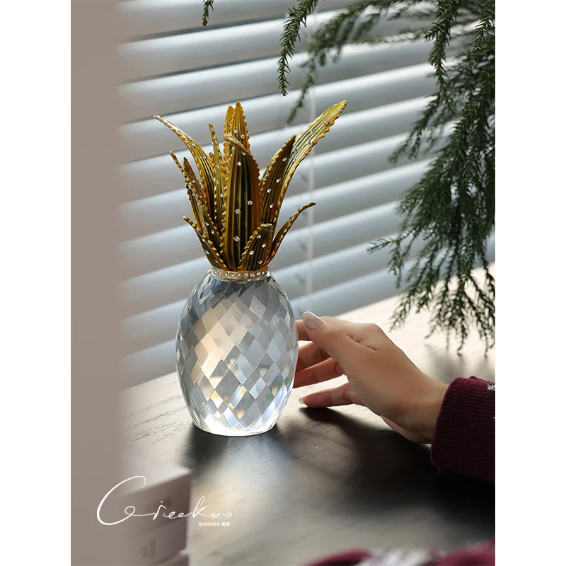 契阔艺术家居轻奢风高级感客厅玄关水晶凤梨工艺品桌面装饰小摆件