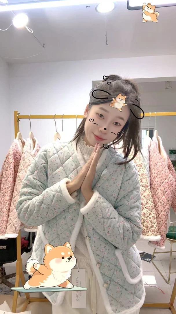 2025秋冬新款加绒加厚小碎花新中式棉衣棉服