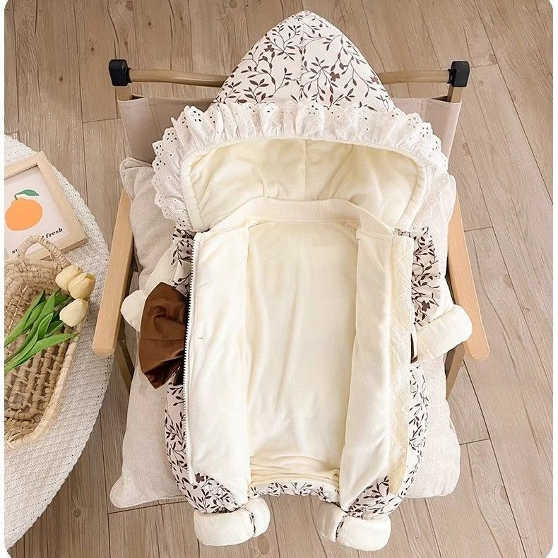 婴儿衣服冬季碎花加绒加厚连体衣公主洋气宝宝爬服外出外出服哈衣