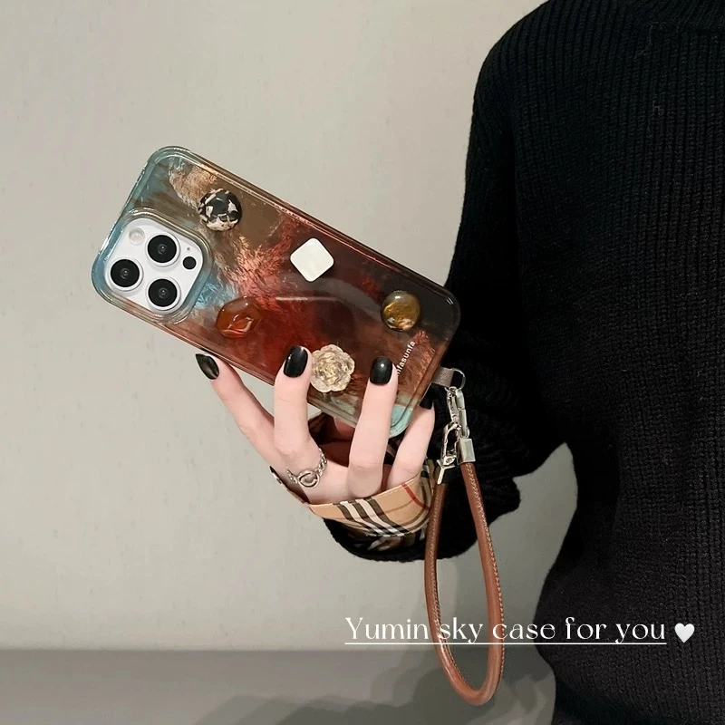 高级感立体花朵宝石适用苹果16手机壳iphone17promax小众防摔13女