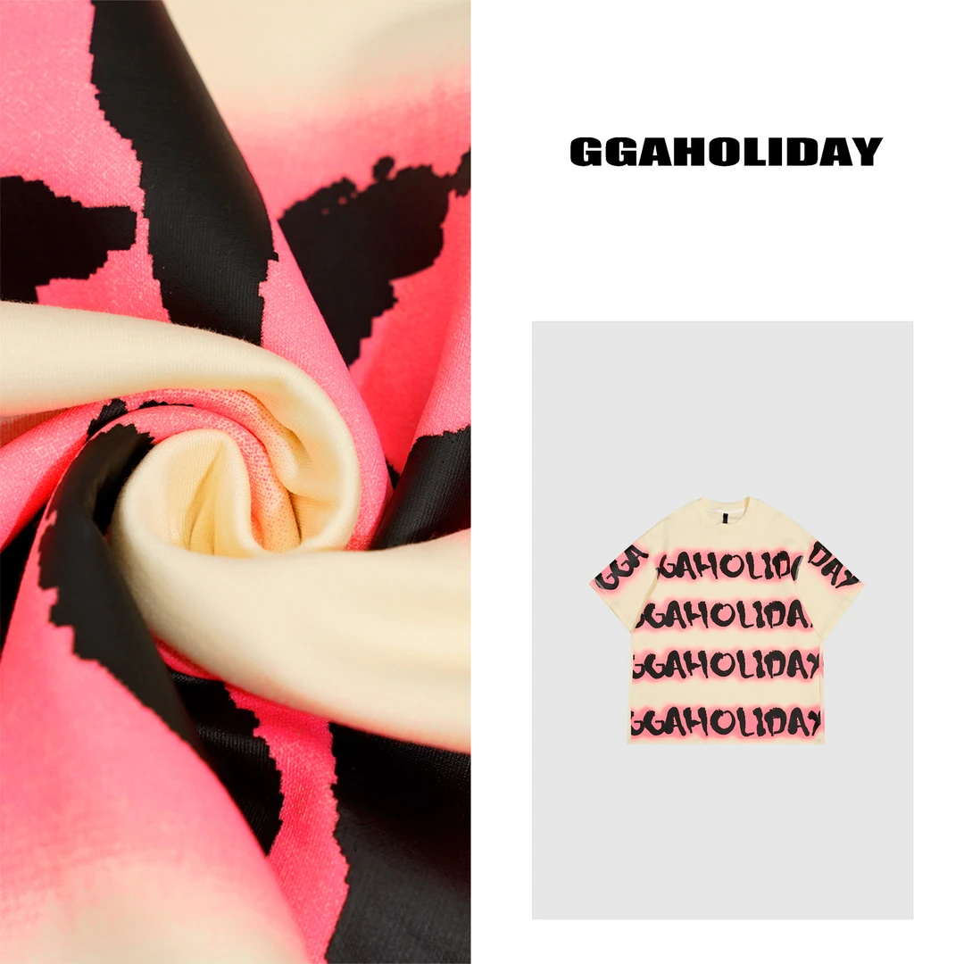 GGAHOLIDAY时尚宽松休闲潮流百搭圆领印花套头短袖T恤上衣-152209