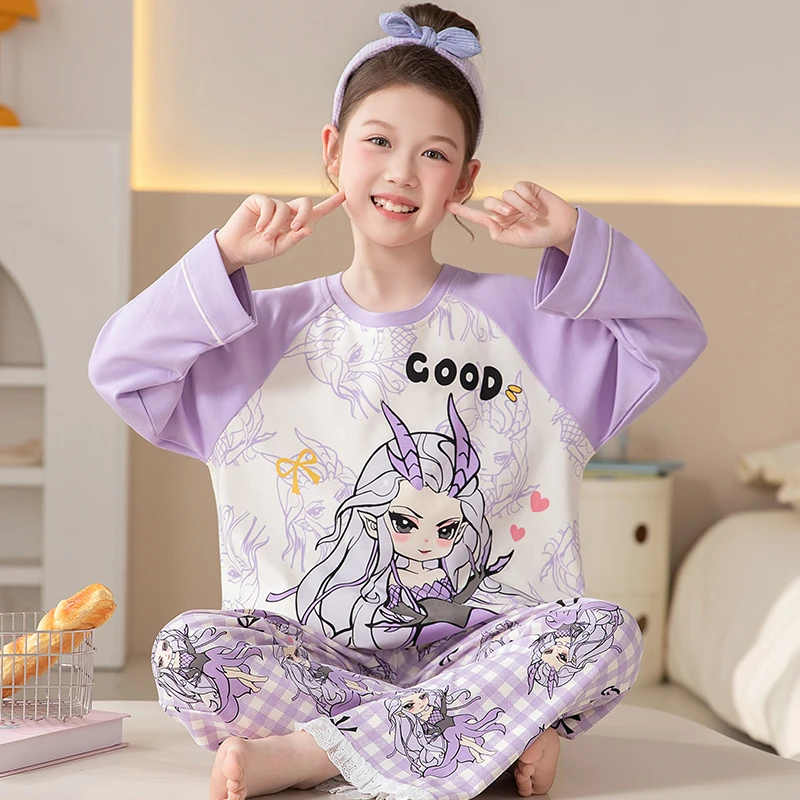 2025新款女童睡衣春秋季敖闰儿童纯棉长袖套装中学生家居服秋冬装