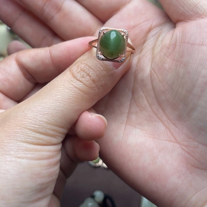 和田玉（碧玉）银S925镶嵌戒指