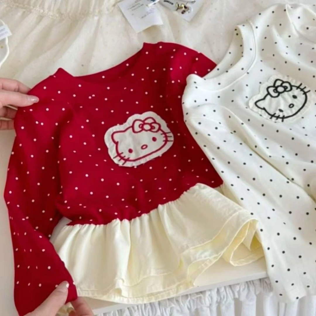 女童洋气秋装波点屁帘棉秋款上衣宝宝拼接秋款长袖韩版