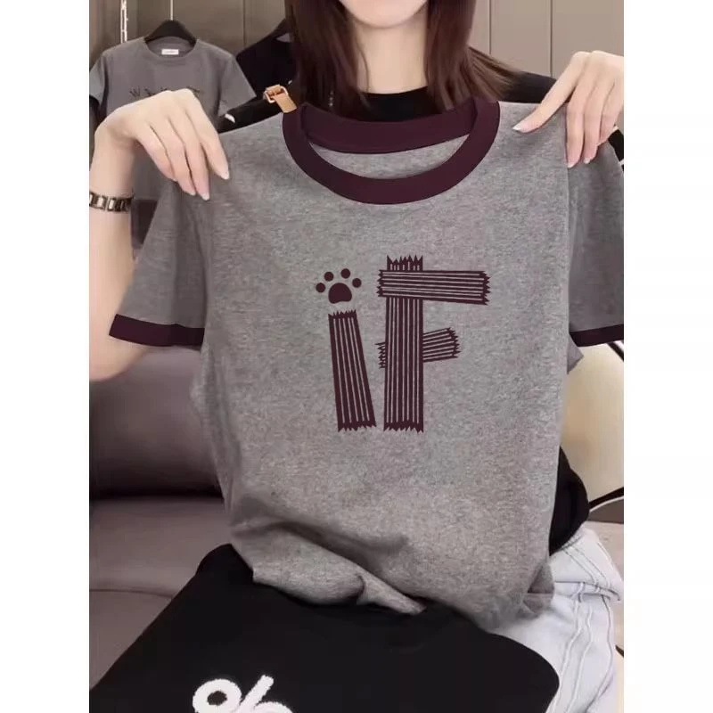 美式插肩短袖T恤女夏季女装显瘦设计感正肩时尚百搭洋气上衣