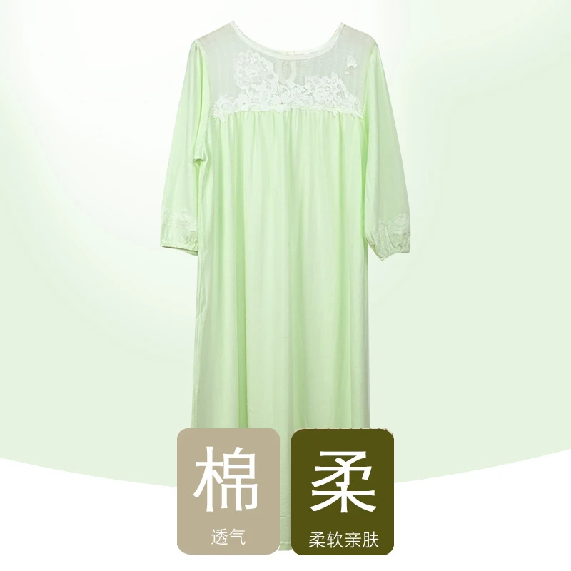 CC802 睡裙夏季薄款女士家居网纱拼接直筒连衣裙圆领宽松显瘦柔软