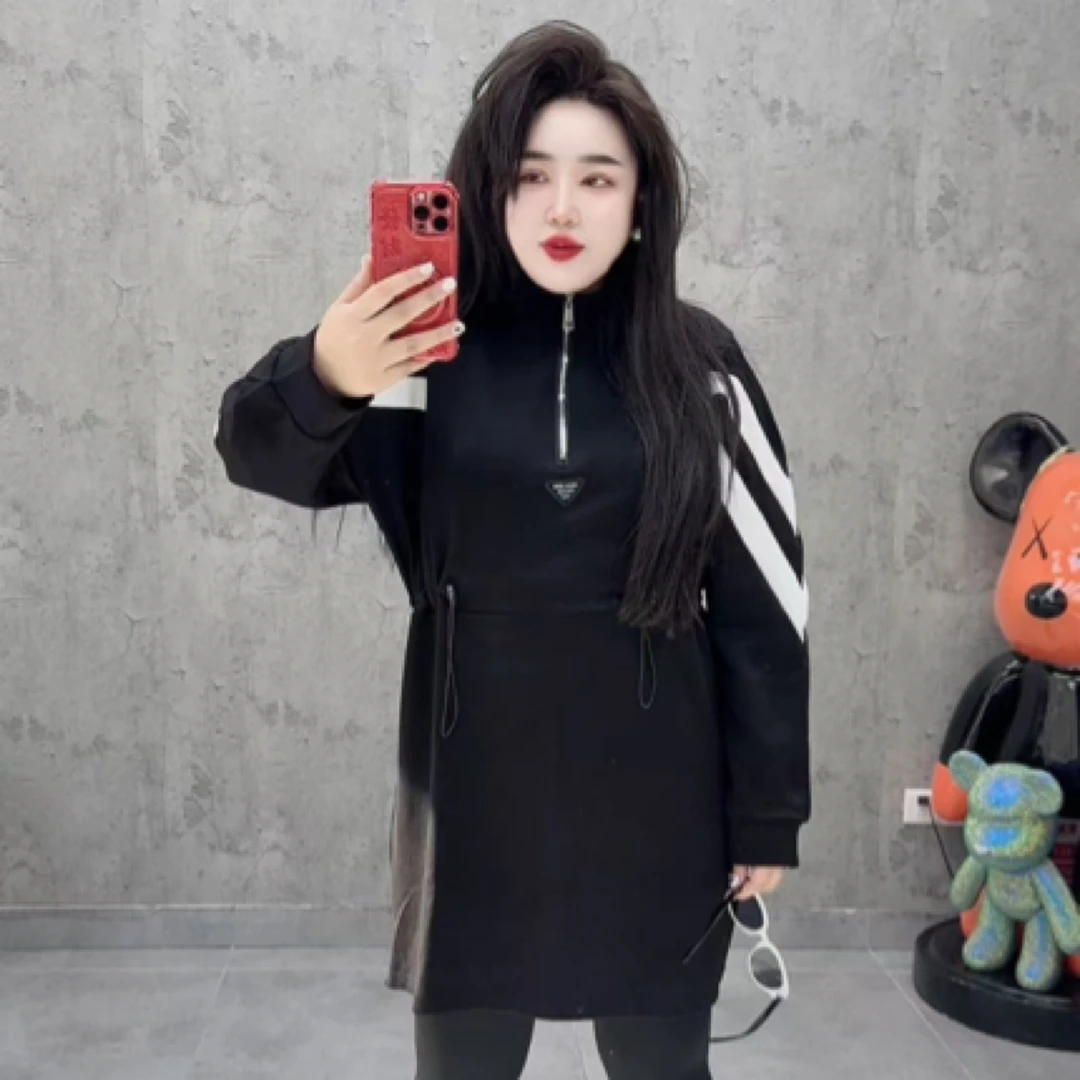 欧货拼接连衣裙高腰显瘦时尚长袖裙