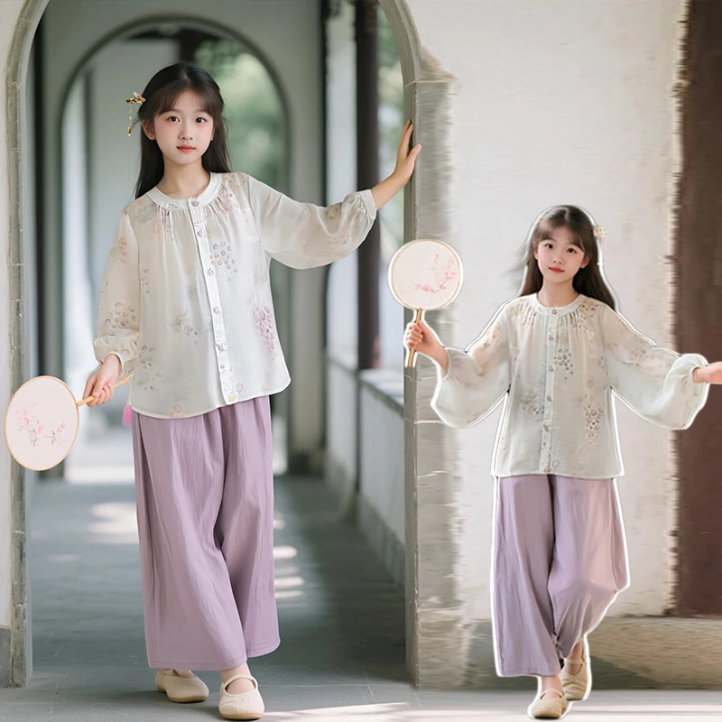 女童夏季洋气国风紫葡萄套装6-12岁15中大儿童小女孩舒适薄款套装