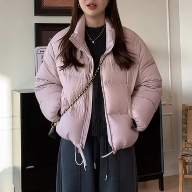 韩版立领保暖加厚高级感棉服女2025冬季新款小个子短款面包服外套