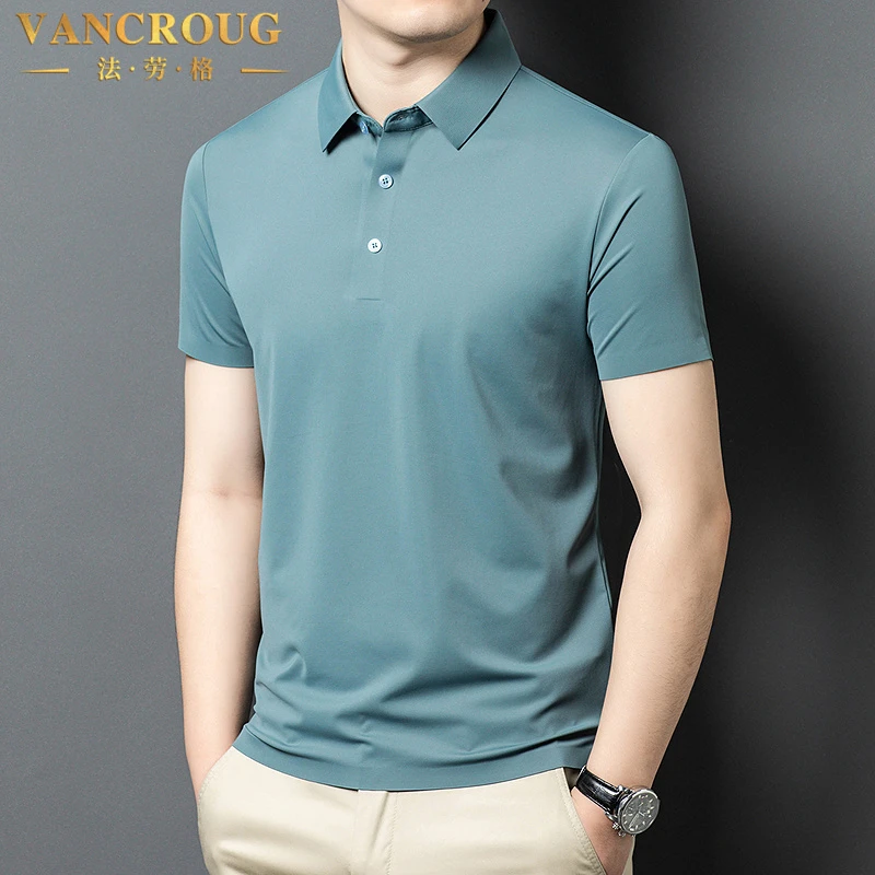 VANCROUG/法劳格短袖POLO衫男士夏季简约百搭休闲冰丝透气纯色T恤