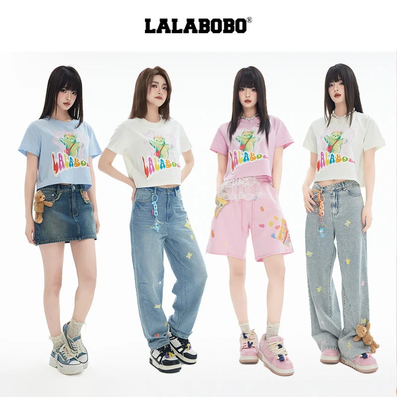 武汉LALABOBO2025年夏新款T恤女原创潮短袖趣味印花上衣RBEB-DT12