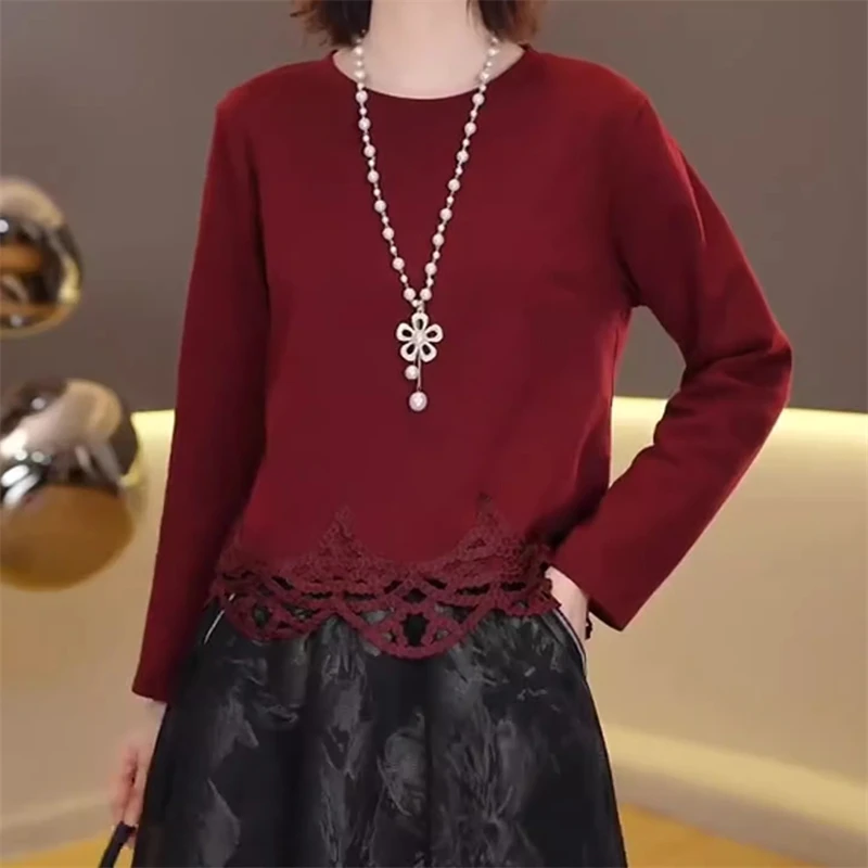 韩系时尚镂空钩花设计感长袖打底t恤女2025秋季新款宽松百搭上衣