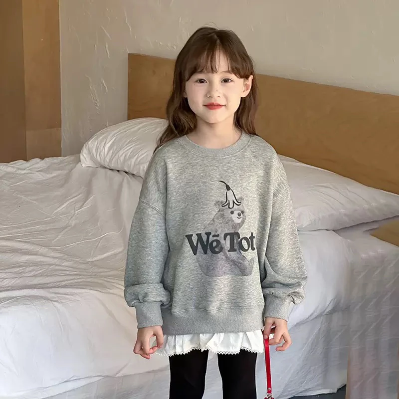 假两件卫衣蕾丝边