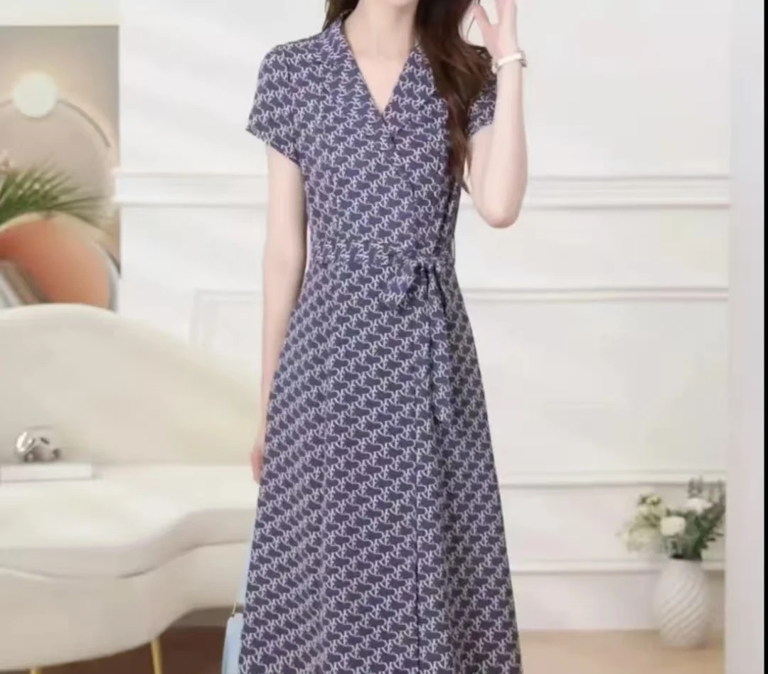 F309时尚连衣裙长裙新款夏季气质减龄女神遮肚显瘦裙子