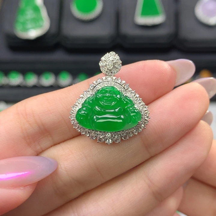 翡翠吊坠(不含链)18K金镶嵌力推