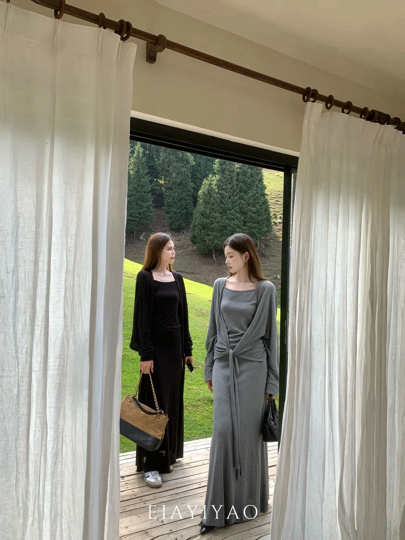 EIA一尧【艺术静奢】气质知性慵懒外衫+吊带+半裙简约高级显瘦套装