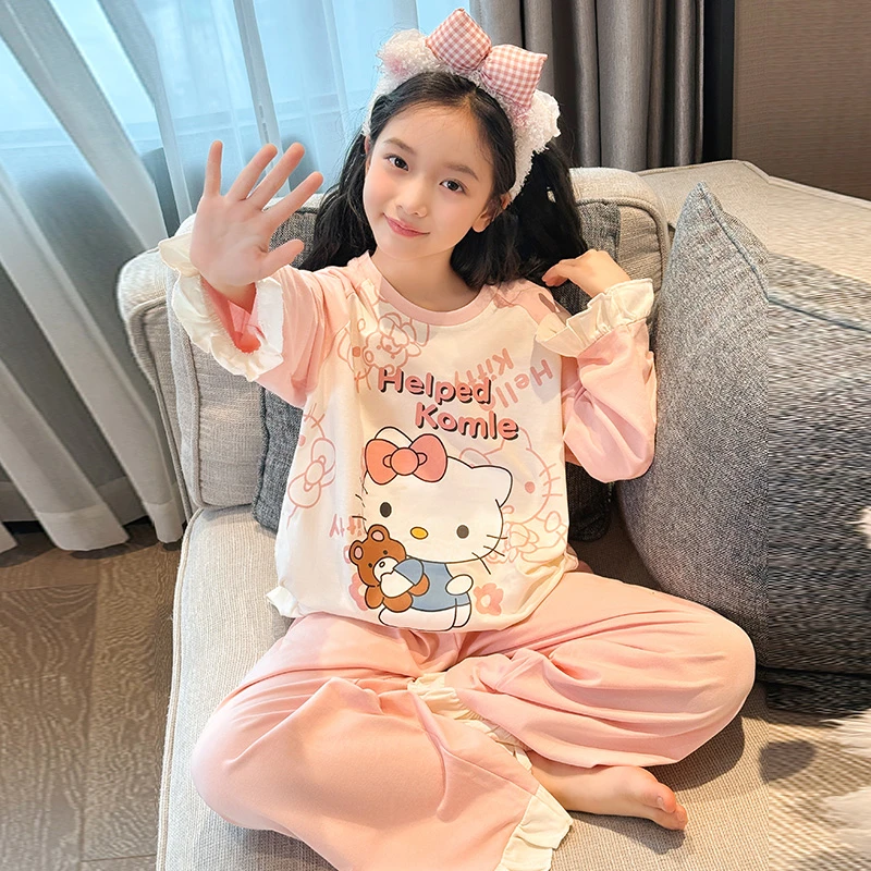 女童纯棉睡衣套装2025秋季新款全棉中大童卡通印花家居服21115