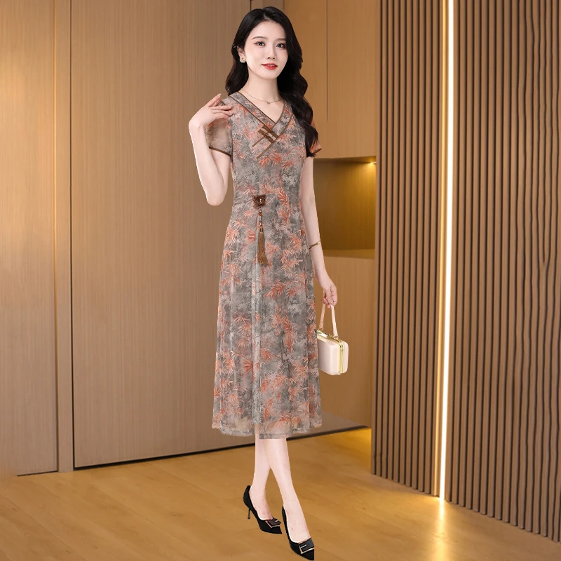 【拉夏】新中式国风旗袍连衣裙女2025新款轻奢高级感小个子改良裙子
