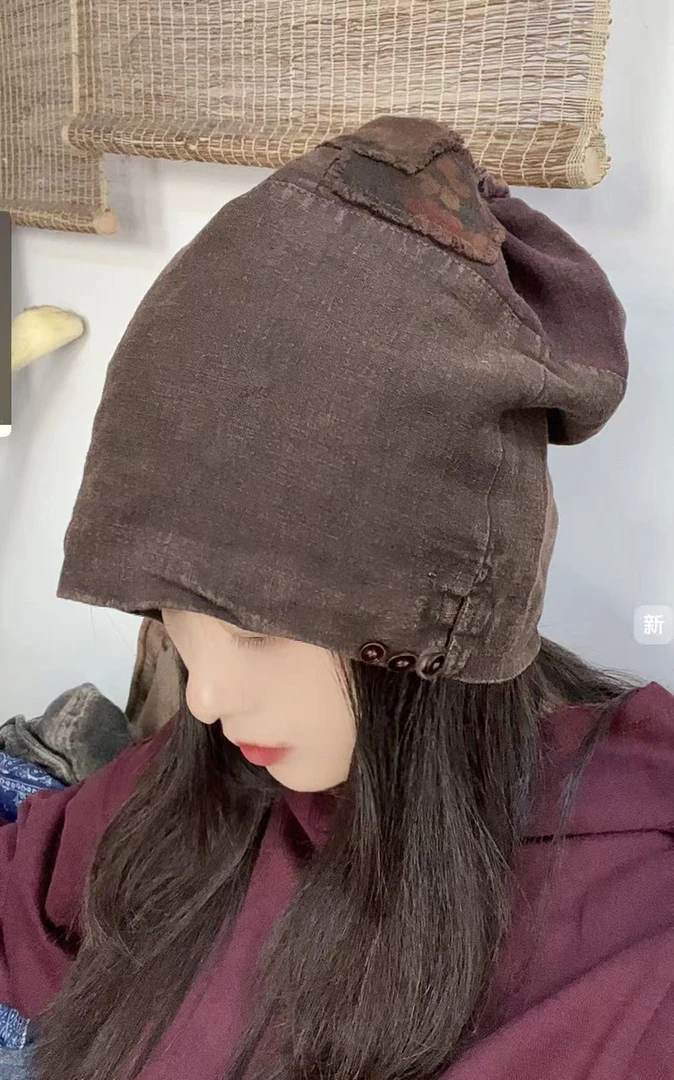 001 新品休闲百搭撞色拼接文艺休闲百搭堆堆帽女士帽子