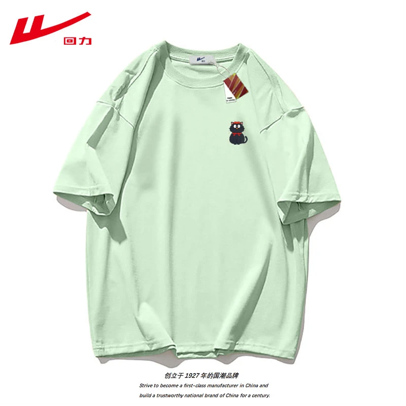 回力重磅美式春夏秋季短袖圆领T恤宽松纯棉女体恤衫打底t恤印花衣