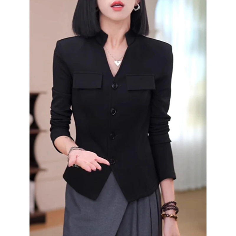 高级感修身西装开衫上衣女2025秋冬新款时尚气质小众正肩短款t恤